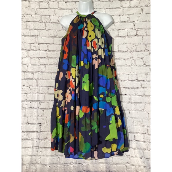 Whit Two Dresses & Skirts - Whit Two Anthropologie Floral Halter Tiered Midi Dress Navy Blue Multi XSP